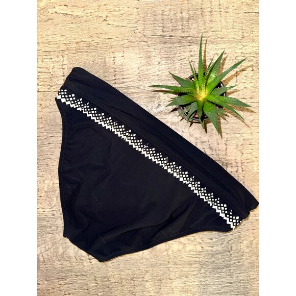 Gottex Black Bikini Bottoms Size 8 Boho Luxe Geometric Trim Swimwear Resort Chic - Picture 3 of 4